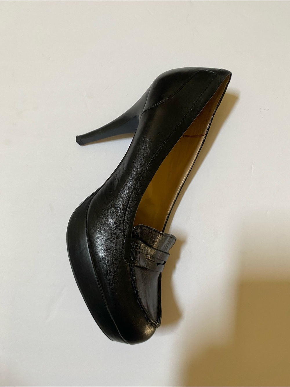 Nine West Black Leather Loafer-Style Platform Pumps - Picture 4 of 8